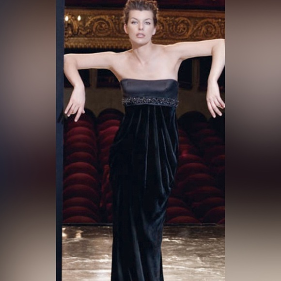 Escada Black  Velvet Elegant Cocktail  Ruched Maxi Dress Sz 36 - Picture 2 of 14